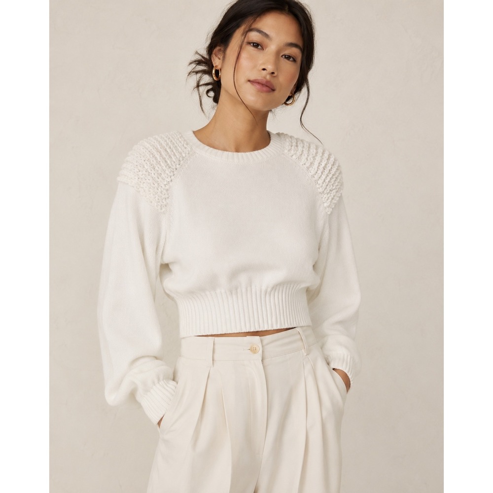 Mare Mare Anthropologie Knit Sweater Women Sz XL Cream White Wool Blend Soft